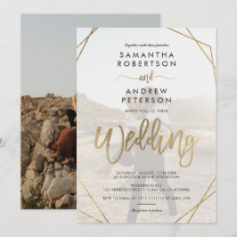 Moderne goldene Rahmen einfache Foto-Skript Hochze Einladung