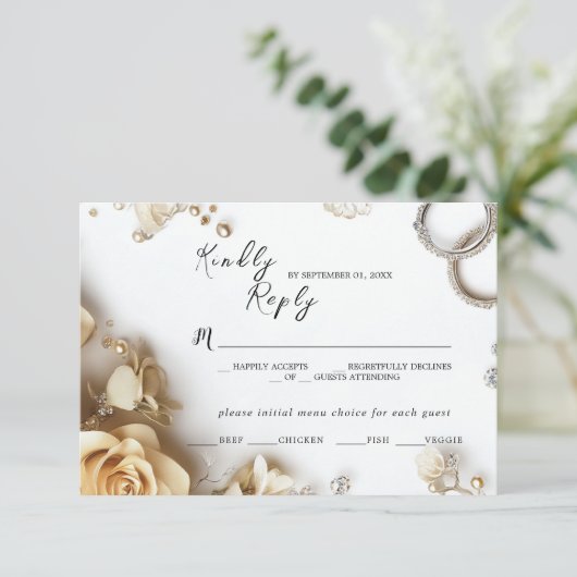 Moderne Goldene Rose Frühjahrs-Hochzeit-Antwortkar RSVP Karte (Stehend Vorderseite)
