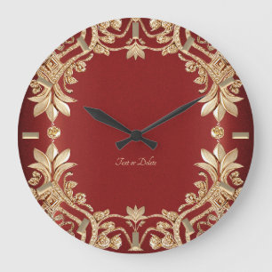 Moderne goldene rote Blumenwanduhr Große Wanduhr