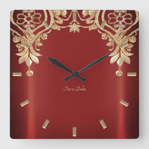 Moderne goldene rote Blumenwanduhr Quadratische Wanduhr