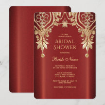 Moderne goldene rote florale Hochzeitsduscheinladu