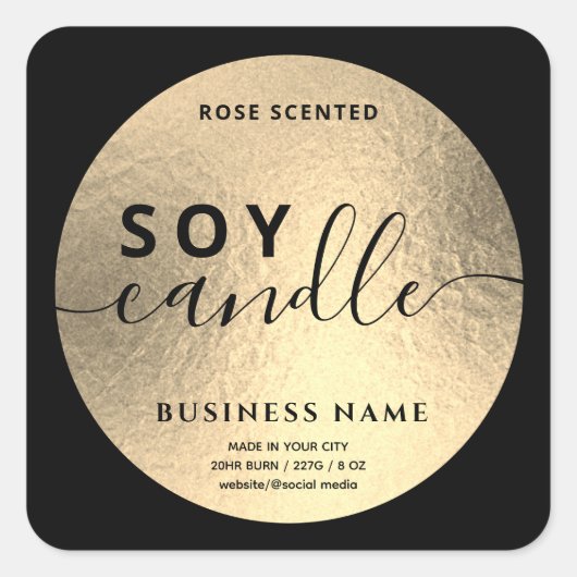 Moderne goldene Sau-Kerze mit schwarzer Schrift Quadratischer Aufkleber (Vorderseite)