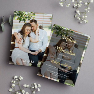 Moderne goldene Schrift 2 Fotos Hochzeit schwarze  Folieneinladung