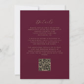 Moderne goldene Schrift Burgunderrot QR-Code Hochz Einladung (Rückseite)
