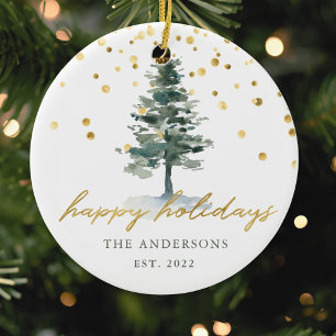 Moderne goldene Schrift Weihnachtsbaum Frohe Feier Keramik Ornament