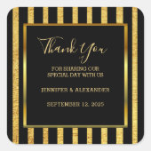 Moderne goldene schwarze Streifen Hochzeit Danke f Quadratischer Aufkleber (Vorderseite)