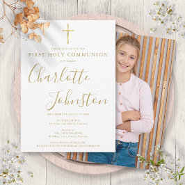 Moderne goldene Signatur Erste Heilige Kommune Fot Einladung