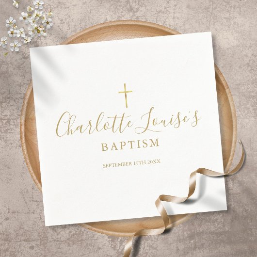 Moderne goldene Signatur Taufe Christening Serviette