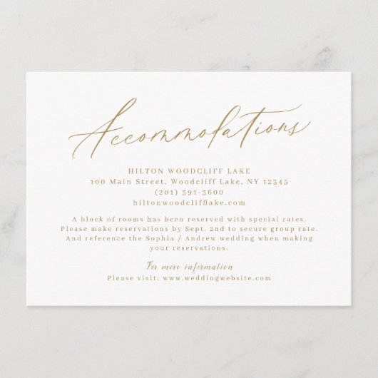 Moderne, goldene Skriptminimalunterkunft Begleitkarte (Vorderseite)