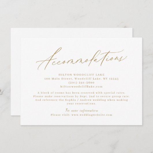 Moderne, goldene Skriptminimalunterkunft Begleitkarte (Vorne/Hinten)