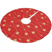 Moderne Goldene Sterne Rot Polyester Weihnachtsbaumdecke (Schrägansicht)