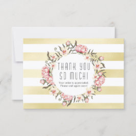 Moderne goldene Streifen & rosa bläserne Rose Viel Dankeskarte