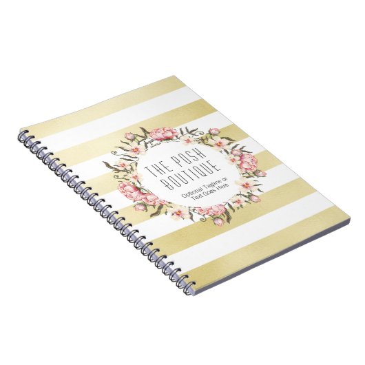Moderne goldene Streifen und rosafarbene Rose Klei Notizblock (Rechte Seite)