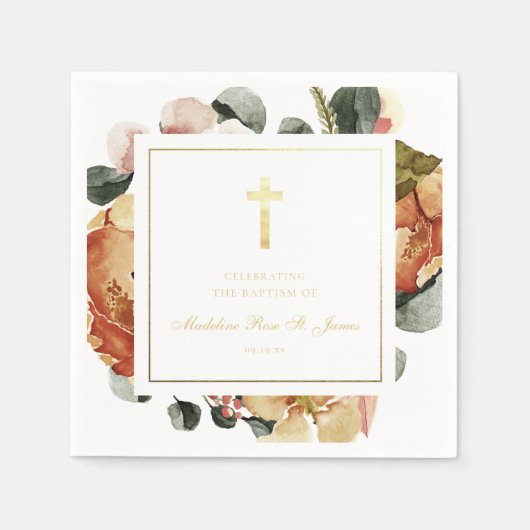 Moderne goldene Taufe Herbst Serviette (Vorderseite)