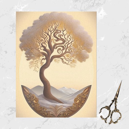Moderne Goldene Tree Illustration Seidenpapier