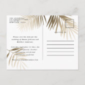 Moderne goldene tropische Blattklassik Save the Da Einladungspostkarte (Rückseite)