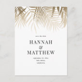 Moderne goldene tropische Blattklassik Save the Da Einladungspostkarte (Vorderseite)