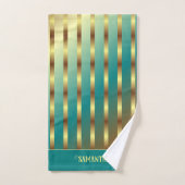 Moderne goldene und Aquamarin blaue Streifen Badhandtuch Set (Handtuch)