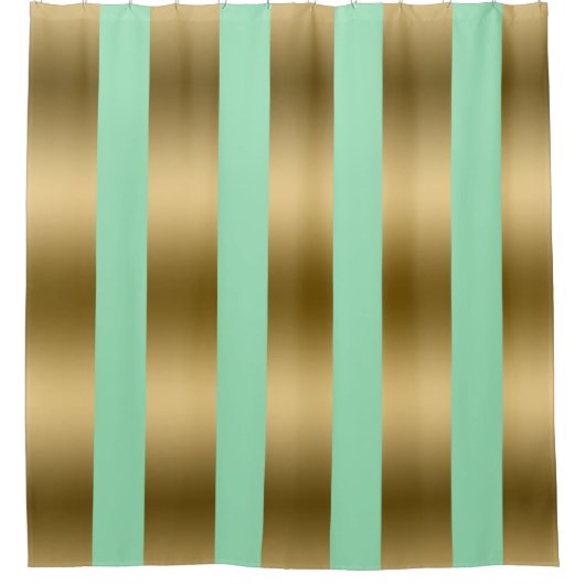 Moderne goldene und grüne Streifen Duschvorhang (Vorderseite)