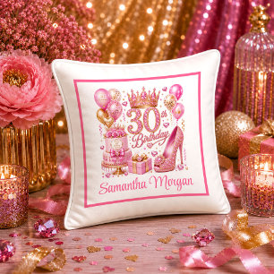 Moderne goldene und rosa funkelnde 30. Geburtstags Kissen
