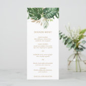 Moderne goldene Vegetation Tropische Hochzeit Menükarte (Stehend Vorderseite)