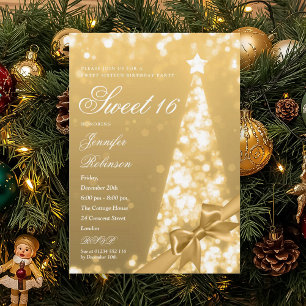 Moderne goldene Weihnachtsbaumschleife süße 16. Ge Einladung