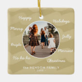 Moderne Goldene Weihnachtswünsche Familien-Foto Keramikornament (Vorderseite)