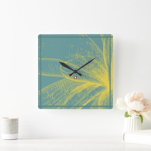 Moderne goldfarbene Blume 1 Akryllische Printmedie Quadratische Wanduhr (Zuhause)