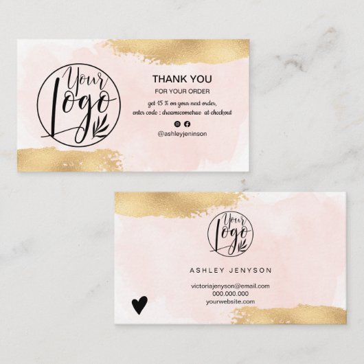 Moderne goldfarbene Bürste Rosa Logo, danke Visitenkarte (Vorne/Hinten)