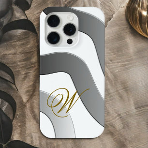 Moderne goldfarbene Monogramm abstrakte Graulinie Case-Mate iPhone Hülle