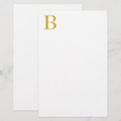 Moderne Goldfarbene Monogramm-Initiale mit Namen Briefpapier (Vorne/Hinten)