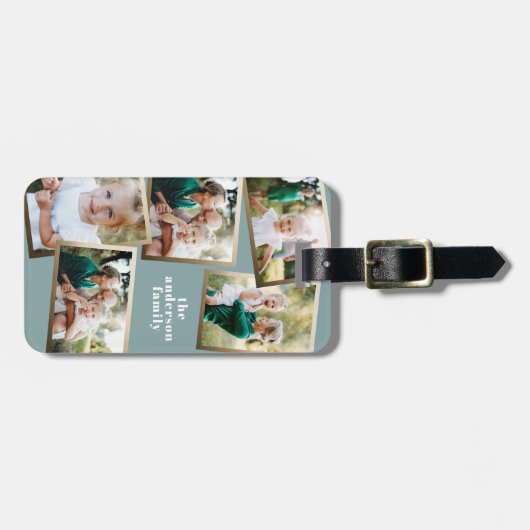 Moderne goldfarbene Multi-Foto-Familie Gepäckanhänger (Vorderseite horizontal)