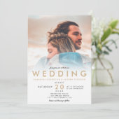Moderne, goldfarbene Omelette Foto Hochzeit Einladung (Stehend Vorderseite)