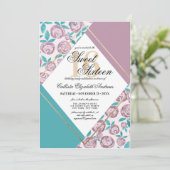 Moderne goldfarbene rosa Blume Wasserfarbe Süß 16 Einladung (Stehend Vorderseite)