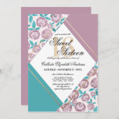 Moderne goldfarbene rosa Blume Wasserfarbe Süß 16 Einladung (Vorne/Hinten)