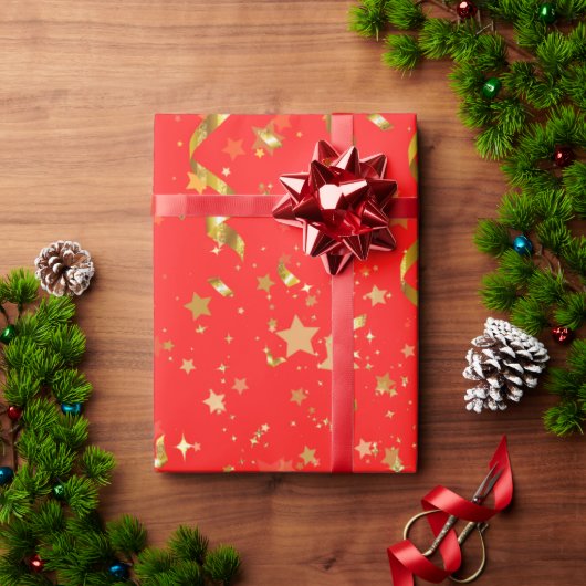 Moderne goldfarbene rote Muster festlich elegant Geschenkpapier (Feiertagsgeschenk)