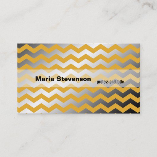 Moderne, goldfarbene und graue Zickzack Optik Visitenkarte (Vorderseite)