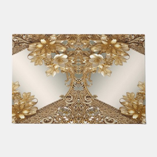 Moderne goldfarbene Verzierte Blumenmatte Fußmatte (Vorderseite)