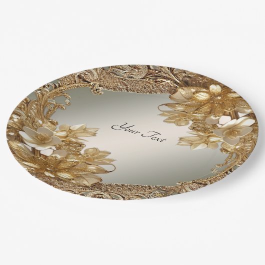 Moderne goldfarbene Verzierte Papierplatte Pappteller (Schrägansicht)