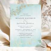 Moderne Goldflecks Aquamarine Wasserfarbenhochzeit Einladung