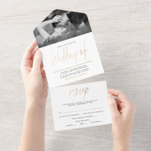 Moderne Goldfoil-Hochzeit All In One Einladung