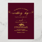 Moderne Goldfoil Script Black Foto Hochzeit Folieneinladung (Vorderseite)
