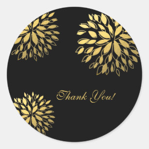 Moderne Goldfolie Floral Schwarz Elegantes Aufkleb Runder Aufkleber