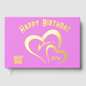 Moderne Goldfolie Geburtstag auf rosa Monogramm Kl Gästebuch (Vorderseite)