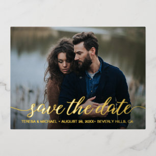 Moderne Goldfolie Save the Date Foto Hochzeitsfoli Folie Einladungspostkarte