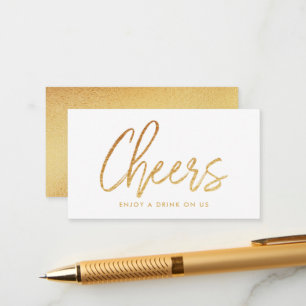 Moderne Goldfolie-Schrift "Cheers"-Getränketicket Begleitkarte