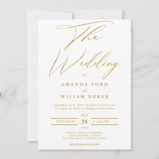 Moderne Goldfolie und White Simple Wedding Einladung (Vorderseite)