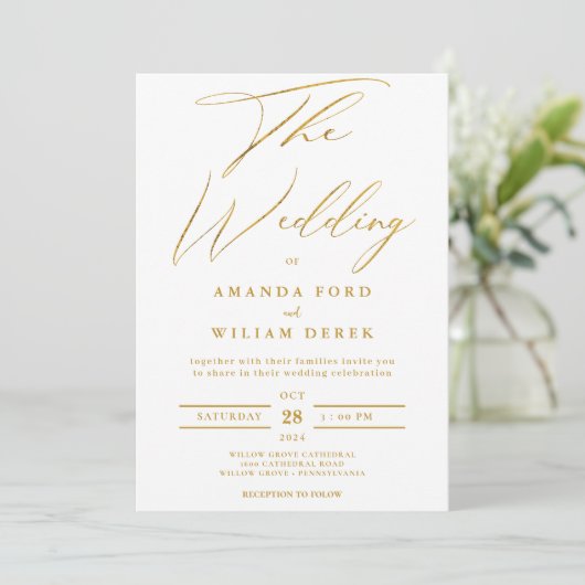 Moderne Goldfolie und White Simple Wedding Einladung (Stehend Vorderseite)