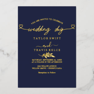 Moderne Goldfolien-Schrift Navy-Hochzeitstag Folieneinladung