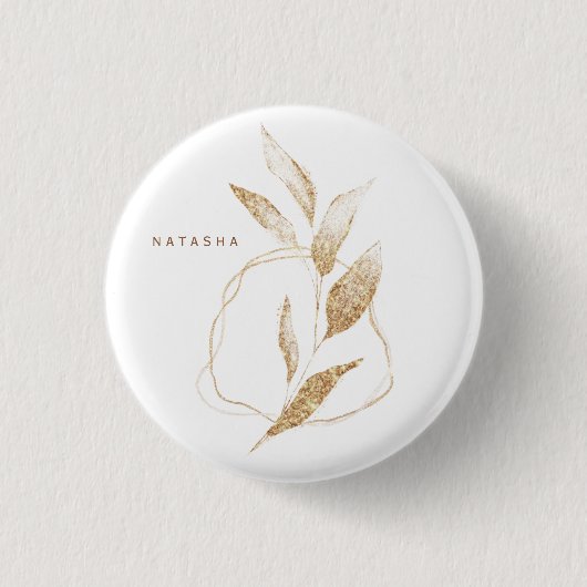 Moderne Goldform Botanisches Blatt Brautjungfer Button (Vorderseite)